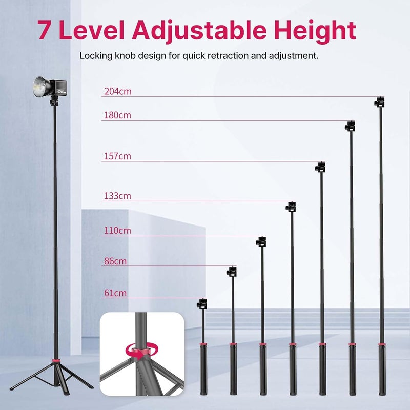 VIJIM MT-79 Extendable Photography Light Stand, 81" Portable Adjustable Light Tripod with 1/4" Screw, 360° Ball Head Camera Phone Tripod for Continute Output Lighting, Webcams, Cameras,for Pocket3 - Image 2